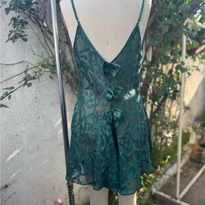 Frederick's of Hollywood Teal Lace Chemise with Bows